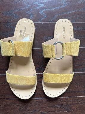 Topshop Yellow Suede Slide Sandals with Silver O-Ring